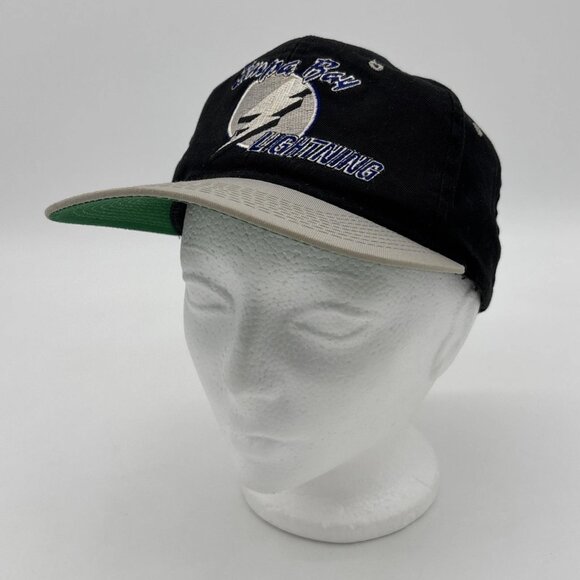 Vintage Tampa Bay Lightning Hat Cap Black/Gray Early 1990s NHL Hockey - Picture 1 of 10